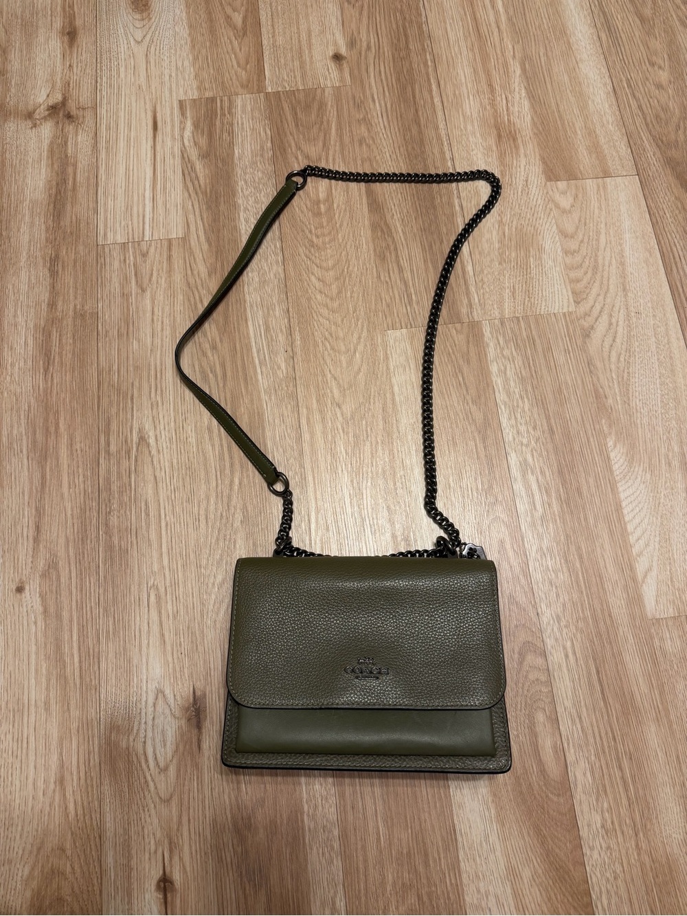 Coach Olive Green Leather Crossbody with Chain Strap